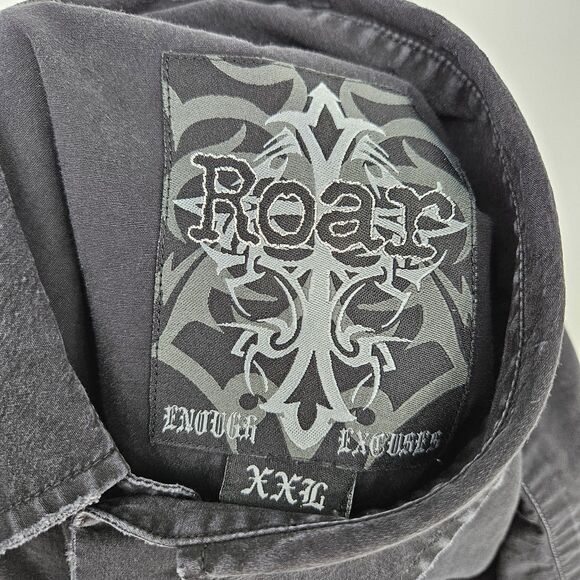 Roar Shirt Mens XXL Distressed Faded Black Embroidered Button Up Western - Picture 12 of 13